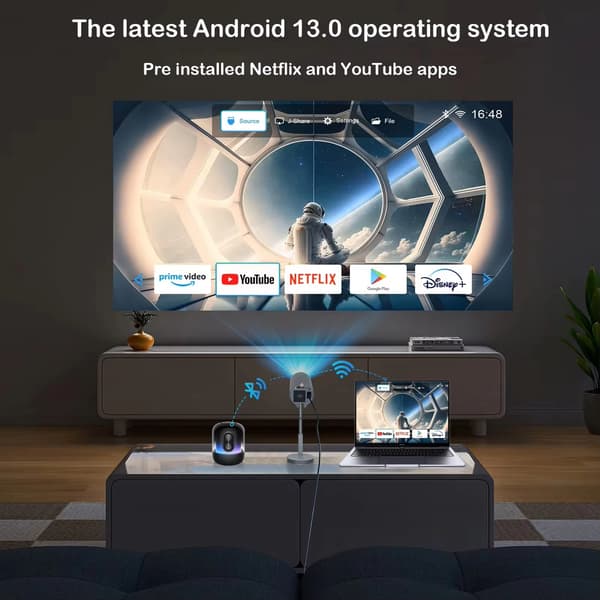 Mini Android 13 4K-projektor - 1080P Native 500 ANSI, elektrisk fokus, vikbart stativ - 2 S1