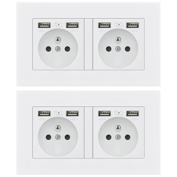 1/2 pcs Double USB Wall Socket – Flush-mounted 16A, 110–250V, Fast Charging for Home and Office 2pcs