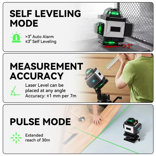 Smart APP-styrd lasernivå - 16 linjer, 360° självnivellerande, 2 batterier ingår S1