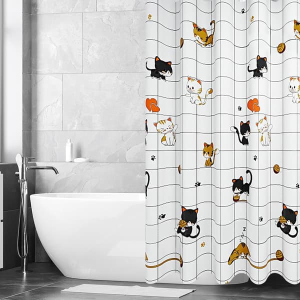 Duschdraperi Katt 180x200 Vattentätt - Polyester 12 Krokar Maskintvättbart Colorful