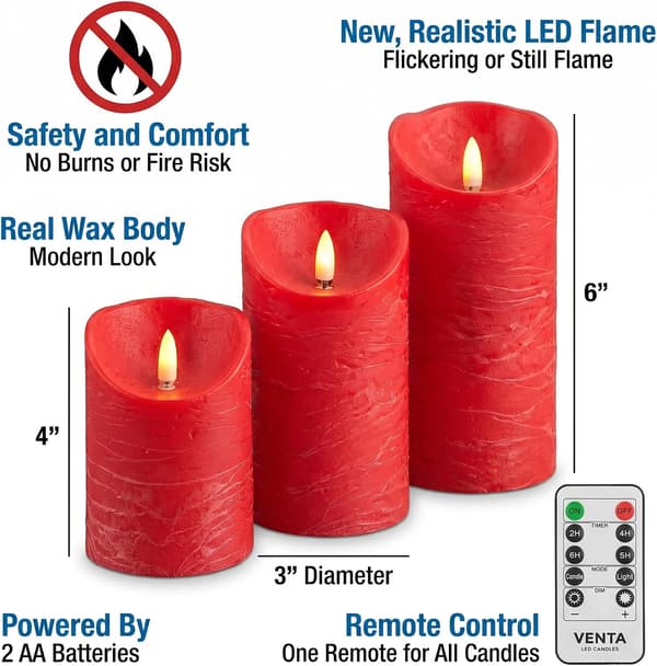 3-pack flameless LED candles 4/5/6 inches, remote control, timer and adjustable brightness, flickering flame for decoration Grey Battery-operated