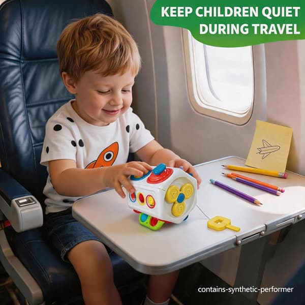 Activity Cube for Children 1+ Years, Montessori Toy with Multiple Functions for Fine Motor Skills and Learning Play