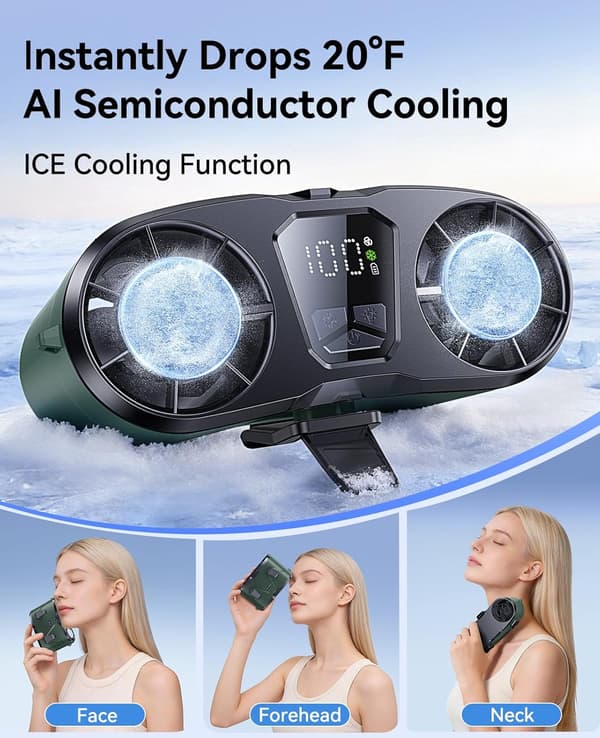 Bærbar talje-airconditionventilator, dobbeltmotor køleventilator med LED-display til udendørs arbejde og rejser Grey