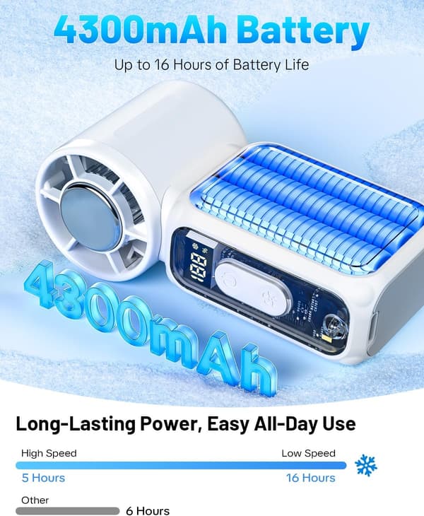 Mini Håndblæser med Kølefunktion, 199 Hastigheder, 4300mAh Turboblæser, USB Genopladelig til Rejser Black