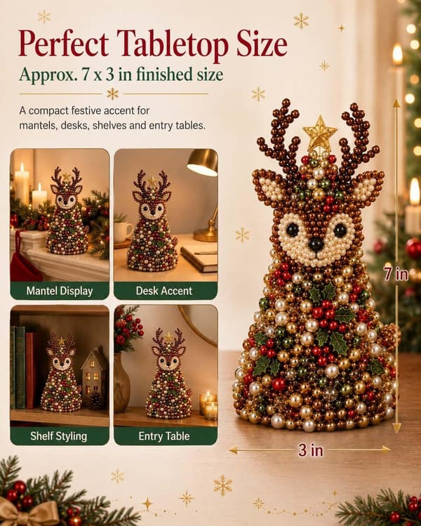 Christmas Tree DIY Bead Craft, 3D Handmade Christmas Decoration with Glittering Beads and Star Topper for Table Cat