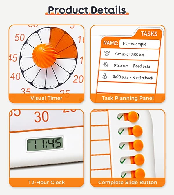 Visual Timer for Children and Adults, Planning Board with Checklist and Daily Schedule, ADHD Tool for Home and School Pink