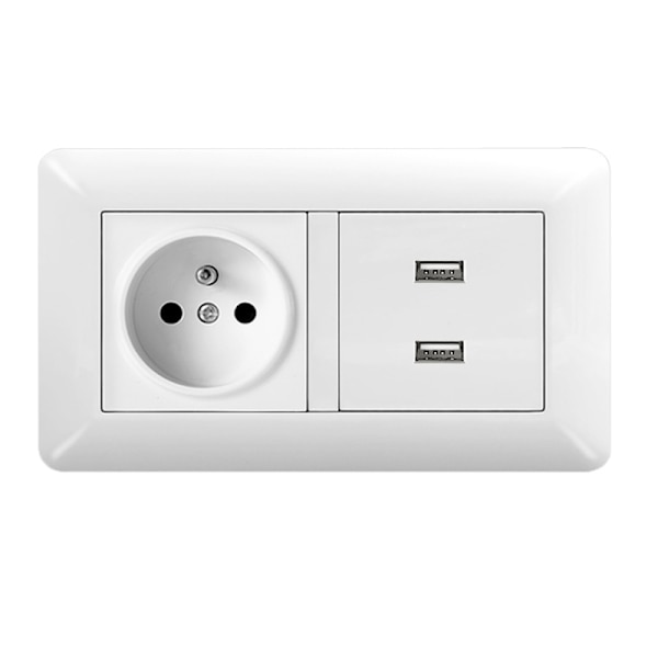 1/2 pcs Double Module Wall Socket 2P+T + 2 USB Ports – Easy Installation, White 1pc
