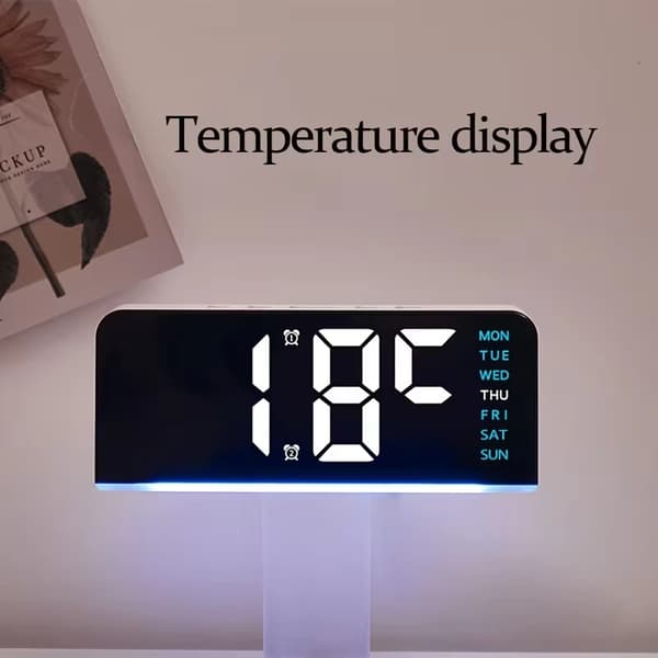 Digital LED Alarm Clock with Large Screen, Dimmable Display, Ambient RGB Lighting & Battery Backup Black+Green