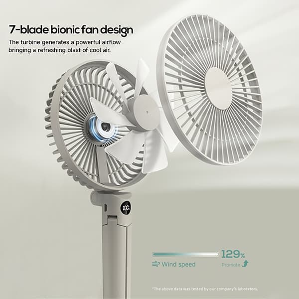 Bærbar USB Genopladelig Campingventilator, Sammenklappelig Stativventilator med Multi-Hastighed Luftstrøm Khaki