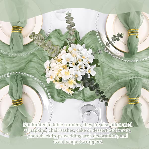 Bordslöpare Set om 4 - Ljusgrön Muslin 17x108in Boho Bröllop Light green