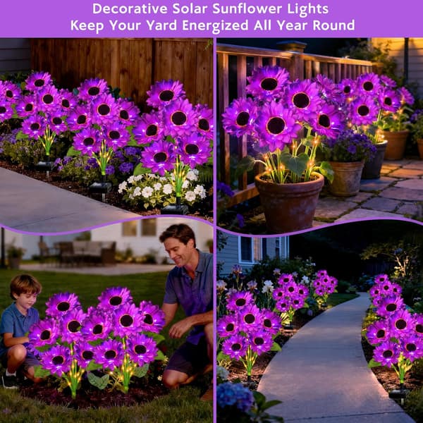 Solar Solros 6-pack - 36 Lila LED Auto-On Vattentät Trädgård Gräsmatta Kvinnor Present Purple 6 Pack
