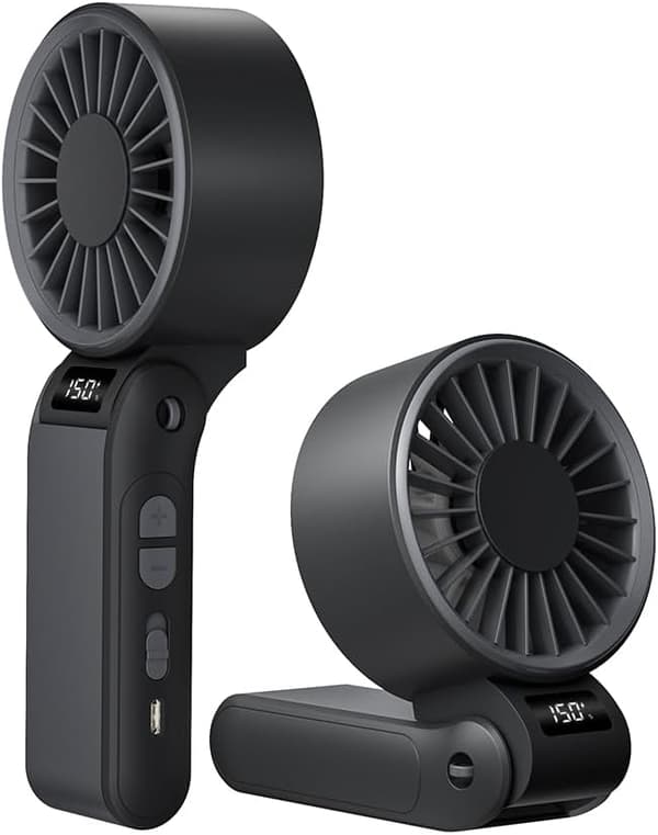 Håndholdt turboventilator med LED-display, foldbar halsventilator og skrivebordskøleventilator til sommer Black