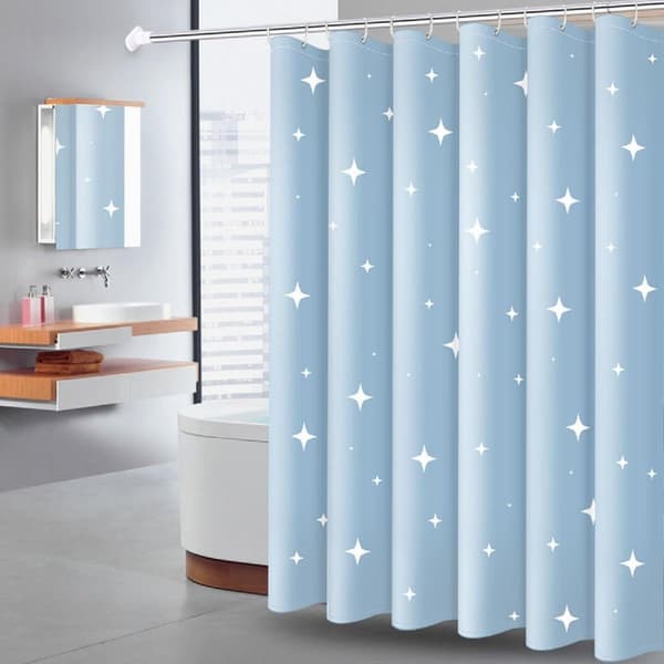 Stjerne Bruseforhæng 180x200 Vandtæt - Polyester 12 Kroge Maskinvaskbart Blue