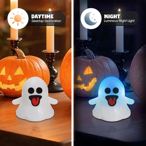 12-pack Halloween Ghost Flameless LED Candles, White with Flickering Effect, Battery Operated Lights for Table Decoration and Home
