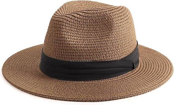 Dame Fedora Strå Solhat UPF 50+ Panama Strandhat Sammenfoldelig Bred Skygge Rejsehue Coffee