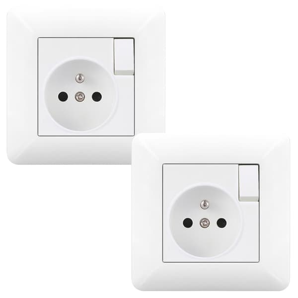 1/2/4 pcs Wall Socket 16A with Switch – Flush Mounted 240V French Standard, White 2pcs
