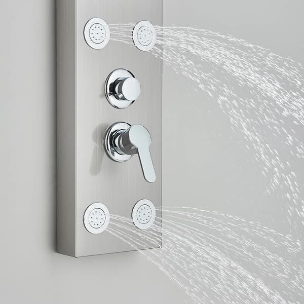 Sølv Børstet Nikkel Brusesystem - Vandfald Regn, Massagejets, Vægmonteret Panel Silver Silver