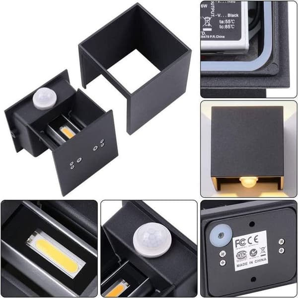2-pack LED-vägglampor med rörelsesensor, 12W vägglampa IP65
