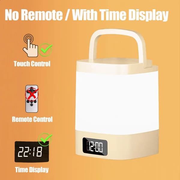 Bärbar LED-nattlampa med klocka - Uppladdningsbar touchkontroll Without remote control