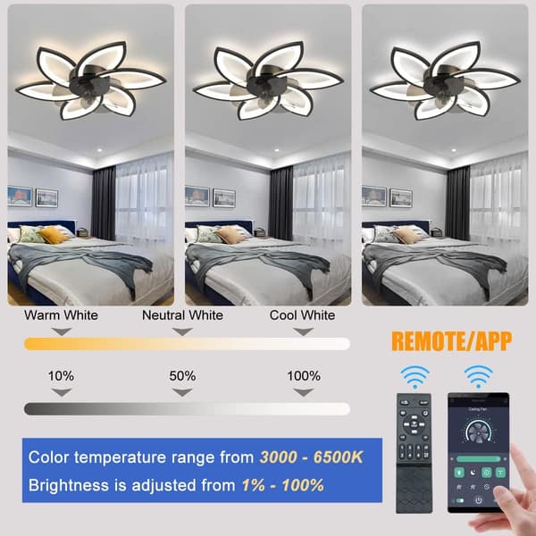 Dimbar LED Takvifte, Ø78cm, 3 Lysfarger, Fjernkontroll & App-styring, 6 Hastigheter, Timer Black