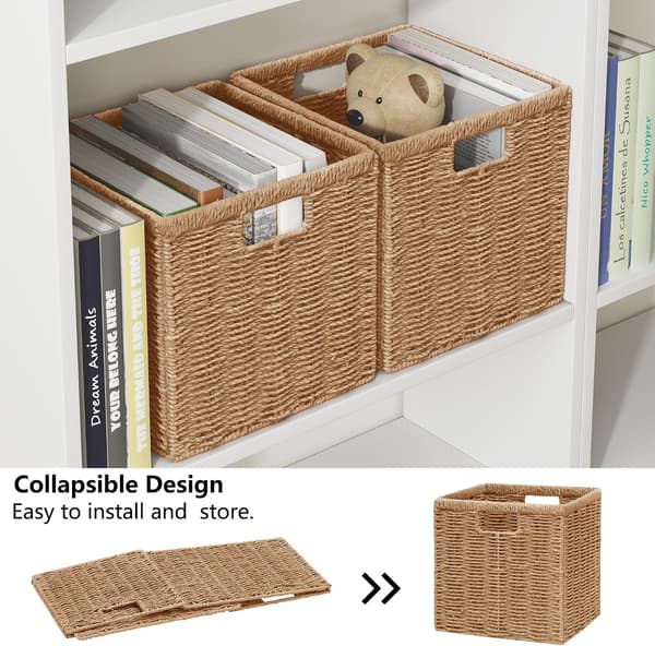 Foldable Woven Rattan Storage Baskets, Practical Home Storage for Clothes and Small Items Camel 24x24x24cm