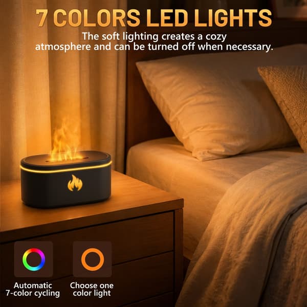 Eterisk oljediffuser, mini aromadiffuser og luftfukter, 7 LED-lys, svart