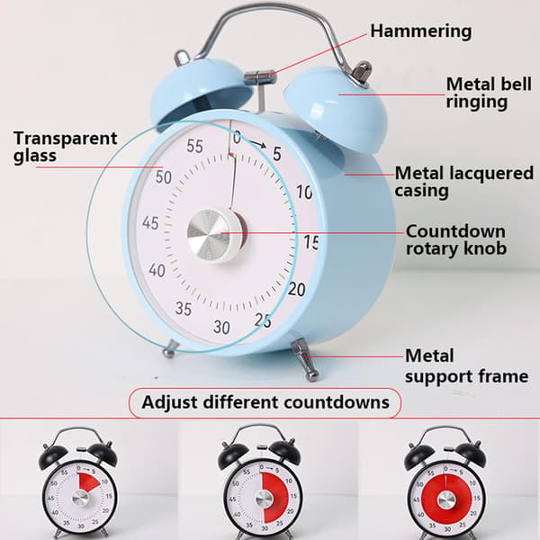 Analog Visual Timer 60 Minutes, Silent Countdown Timer with Dual Alarm for Classroom, Study, Cooking, and Time Management White