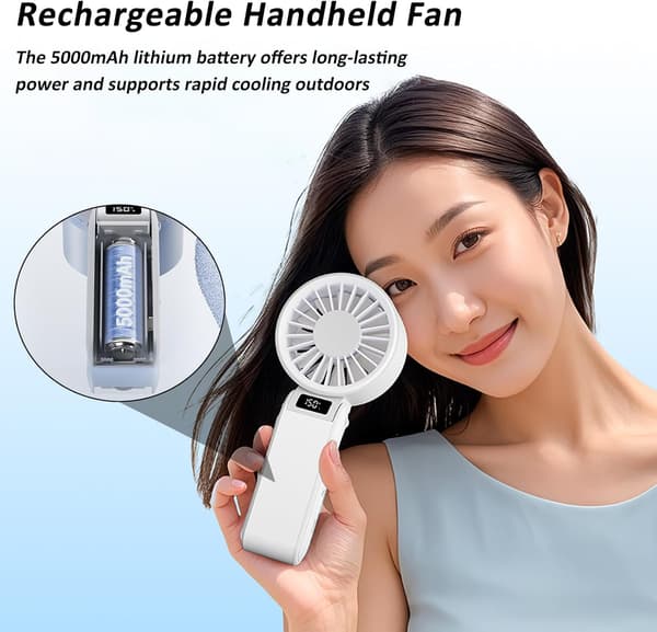 Håndholdt turboventilator med LED-display, foldbar halsventilator og skrivebordskøleventilator til sommer White
