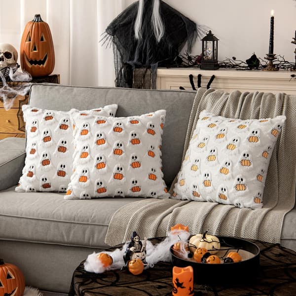 Halloween pudebetræk 45x45 cm, 2-pak spøgelse og græskar, dekorative sofapuder til stuen og festen