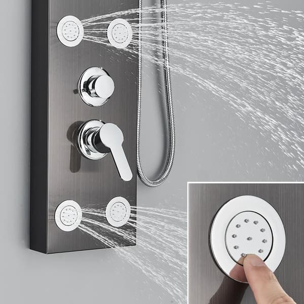 Svart borstad nickel komplett duschpanel - Vattenfall massage regn, väggmonterat blandarsystem Black Black