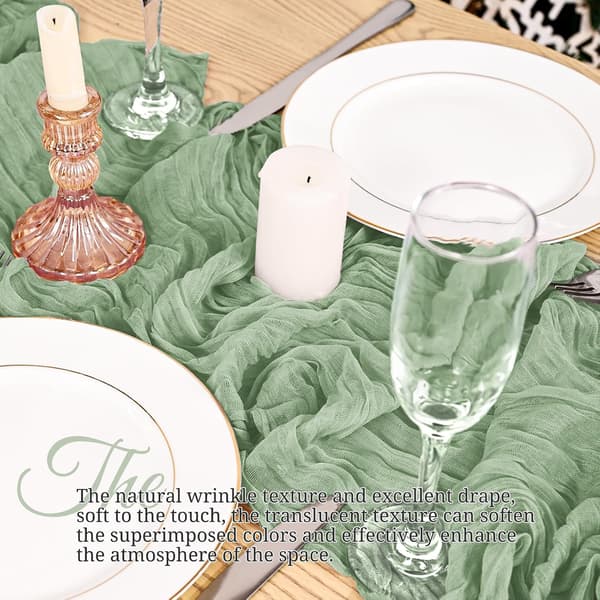 Bordslöpare Set om 4 - Ljusgrön Muslin 17x108in Boho Bröllop Light green