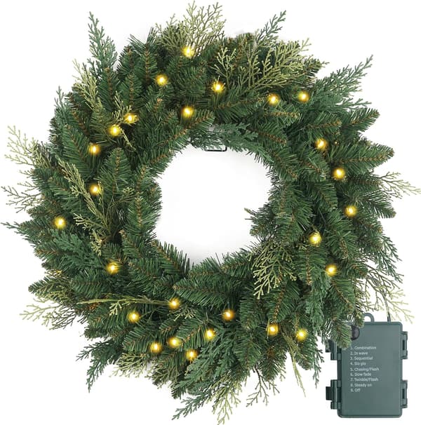 40 cm Forhåndsbelyst Sypresskrans - Batteri LED Timer Dør Vegg 40cm
