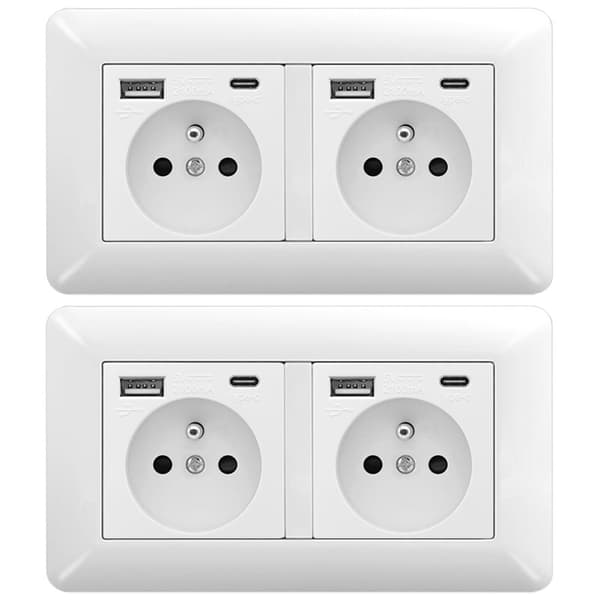 1/2 pcs Double Wall Socket 16A – 2 USB + 2 Type-C, Recessed 240V, Home and Office 2pcs