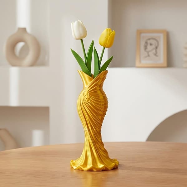 Aftonklänning Skulptural Vas - 3D-printad Minimalistisk Entré Gul Yellow