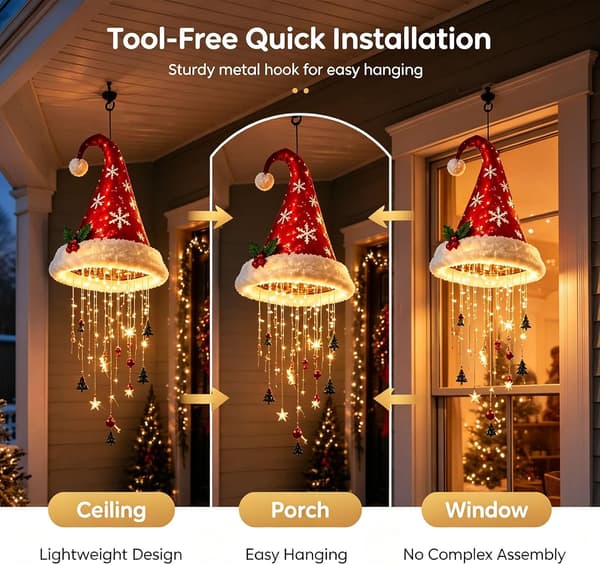 Julemandshue plys LED 2 stk. – varmt lys, stil D Style 10