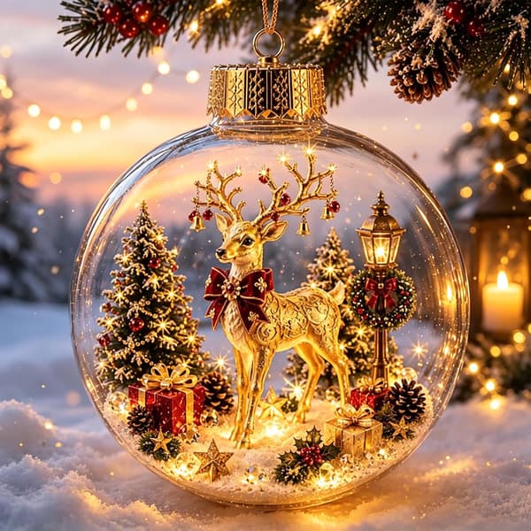 Julekugle med LED-lys, lysende julepynt med vintermotiv til juletræ, pejs, bord og stue Reindeer