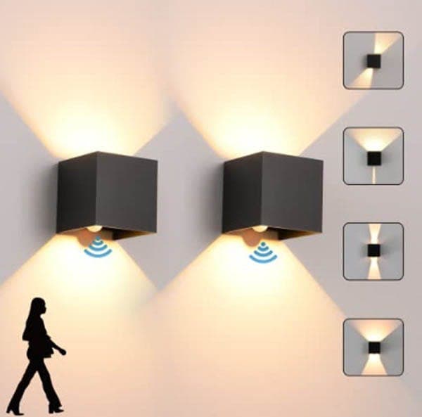 2-pack LED-vägglampor med rörelsesensor, 12W vägglampa IP65