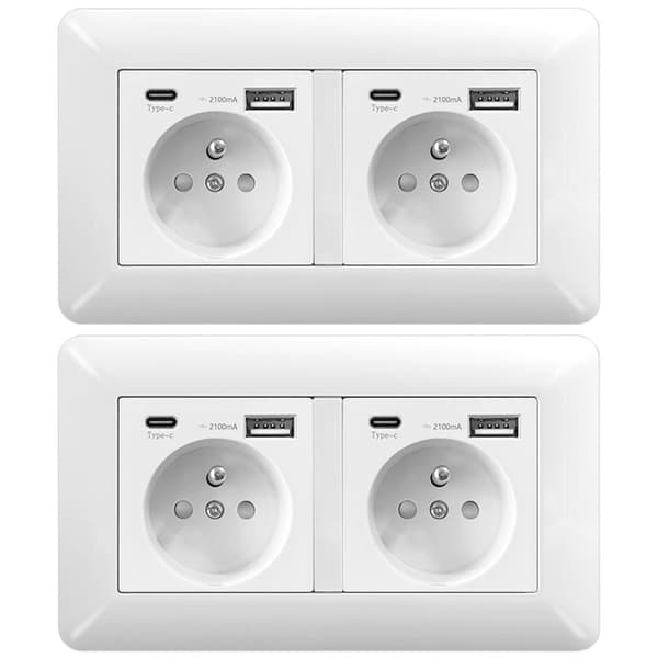 1/2 pcs Double Wall Socket – 2 USB 5V/2.1A, Flush Mounted 16A for Home and Office 2pcs