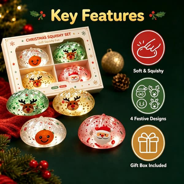 Jul Squishy Bun Set, Söta Maltos Klämleksaker, Stresslindrande Fidget Leksaks Presentförpackning 4pcs