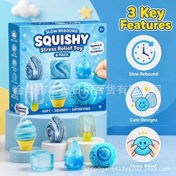 6 st Maltos Squishy Leksaks Blindlåda Set blue