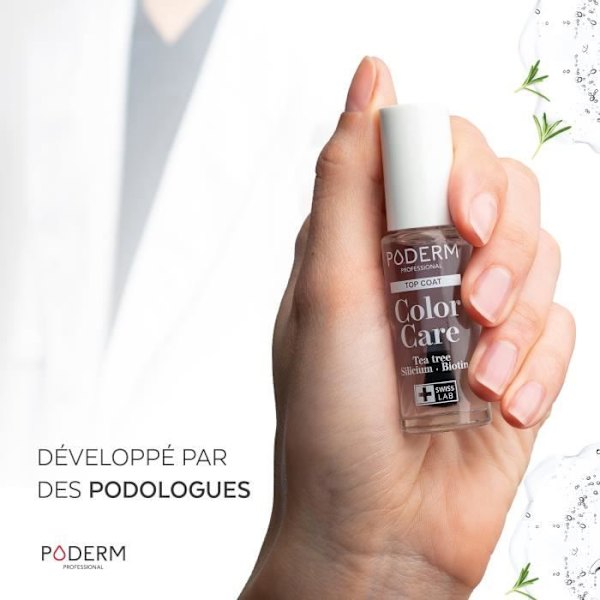 PODERM • TOPCOAT berikad med Tea Tree, Silicon och Biotin • Långvarig lack • Swiss Made • Händer & Fötter • Speciellt skadade naglar Transparent