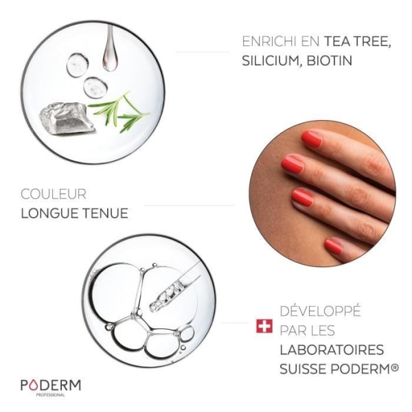PODERM • KORALLROSA nagellack berikat med Tea Tree, Silicon och Biotin • Swiss Made • Händer &amp; Fötter • Speciellt för skadade naglar