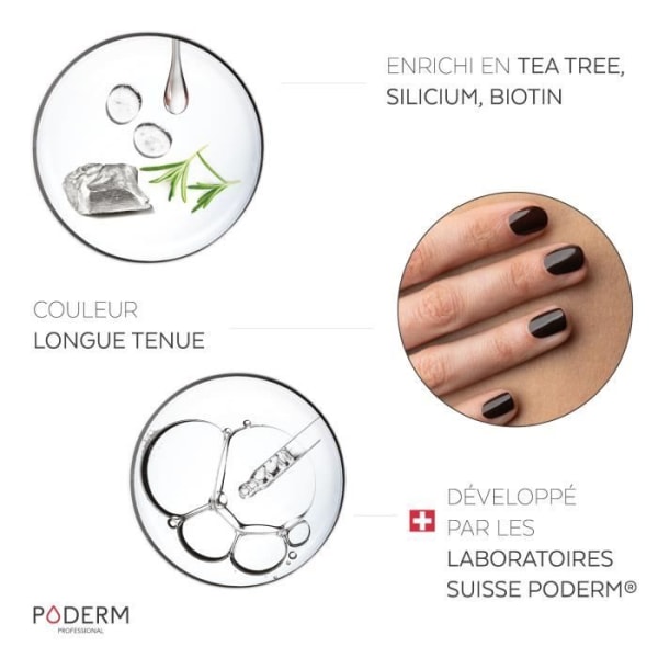 PODERM • BRUNT nagellack berikat med Tea Tree, Silicon och Biotin • Swiss Made • Händer &amp; Fötter • Speciellt skadade naglar