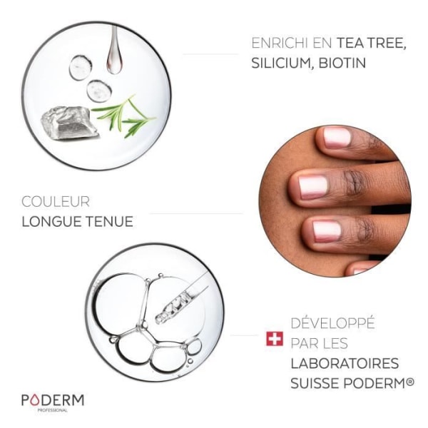 PODERM • BRILJANT ROSE GOLD nagellack berikat med Tea Tree, Silicon och Biotin • Schweiziskt tillverkat • Händer och fötter • Speciellt skadade naglar Glänsande roséguld