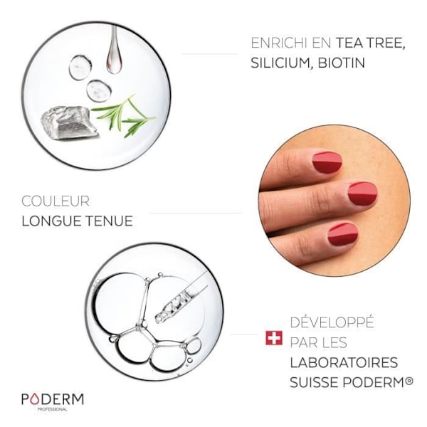 Nagellack Rouge Allure PODERM - Formel berikad med Tea Tree, Silicium och Biotin - Swiss Made Röd Allure