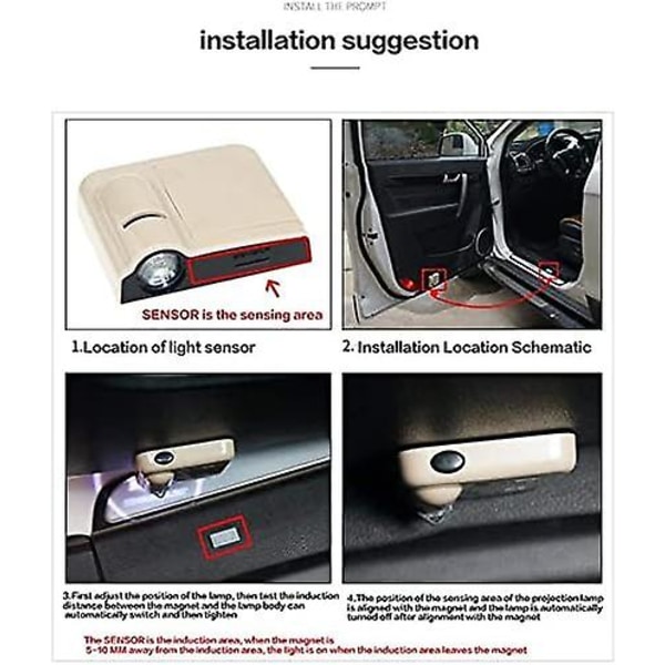 2 stk Kompatibel med Ford Trådløs Bil Dørlogo Lys HD Velkommen Hilsen Spøkelses Skygge Projektor Lampe Kompatibel med Ford Biler