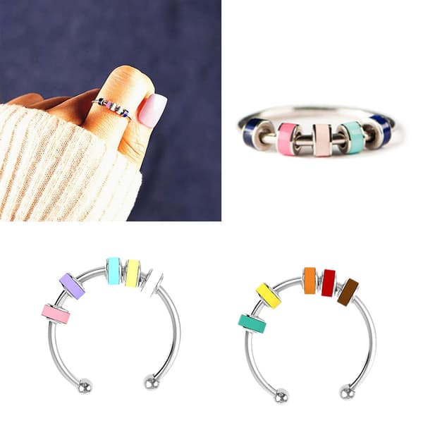 Fidgetringar för ångest Spinner Ring Anti Stress Ring Snurrande med Platta Pärlor