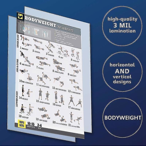 Kropsvægt Øvelses Sæt Lamineret 2 Diagram Sæt Mænd og Kvinder Kropsvægt Træning Gym Fitness