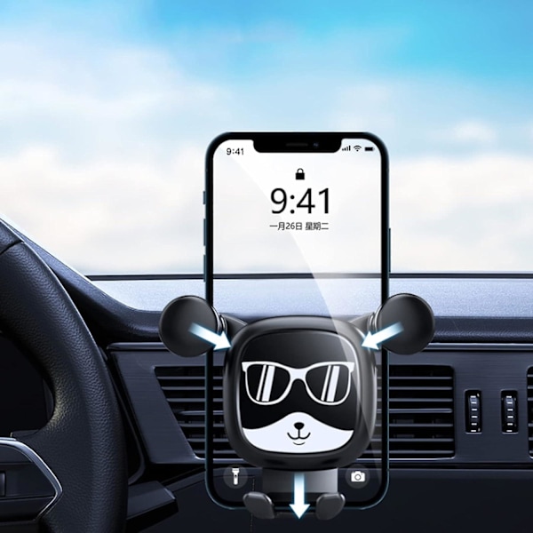 Biltelefonhållare, halkar inte eller faller, universell, 360 graders rotation, tecknad söt hund, bilens luftventil telefonhållare, svart