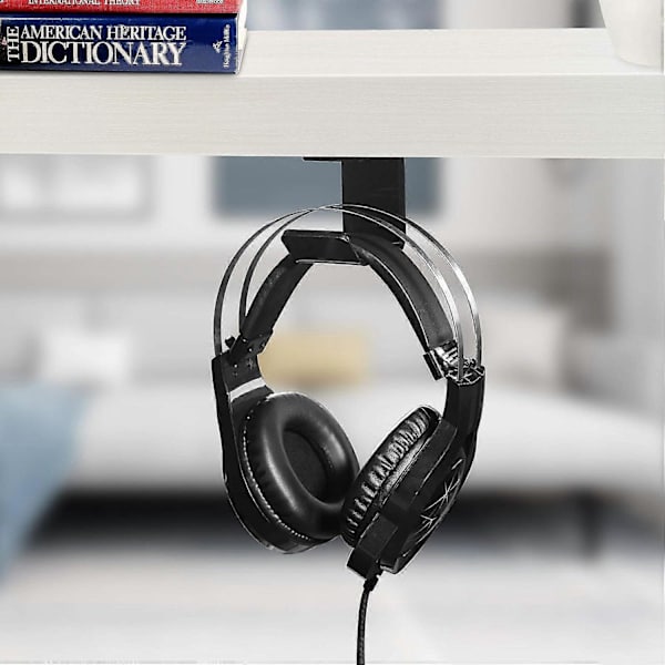 Hörlurshållare, akryl under-skrivbord självhäftande hörlurshållare multifunktionell headset-hängare, 3M starkt lim, svart